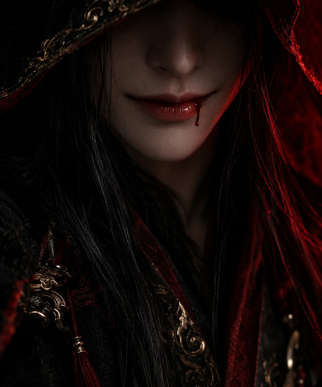 A cold smile beneath a black hood