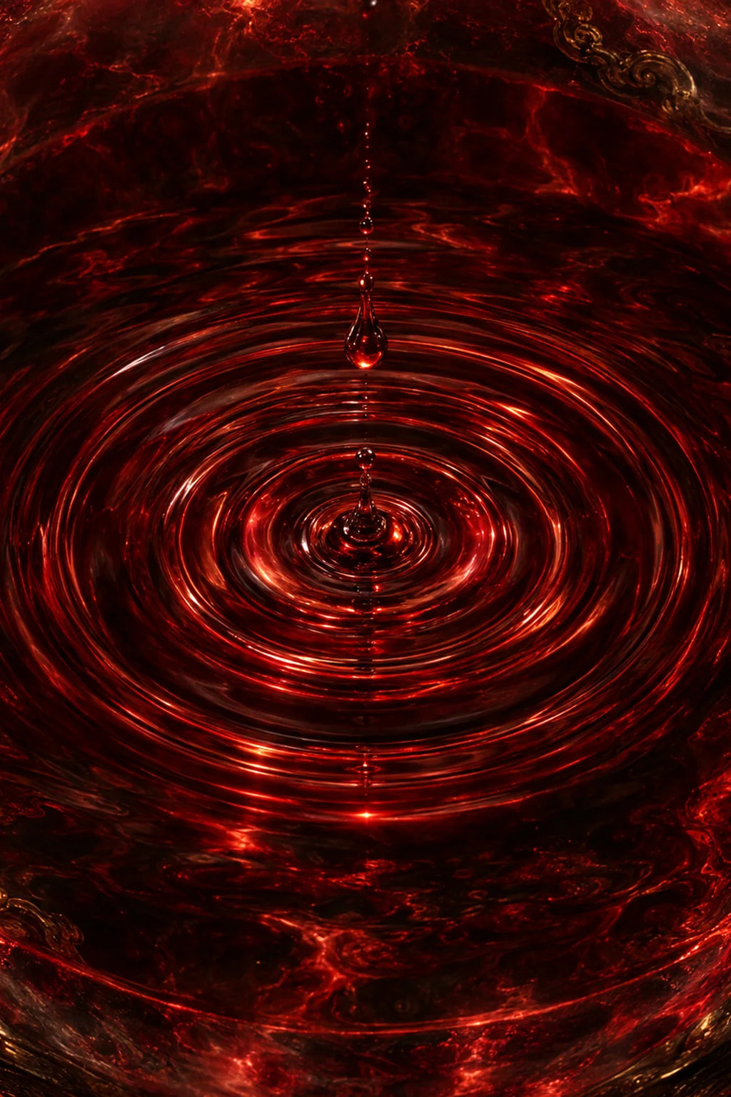 Ripples spreading through a sea of crimson primeval essence